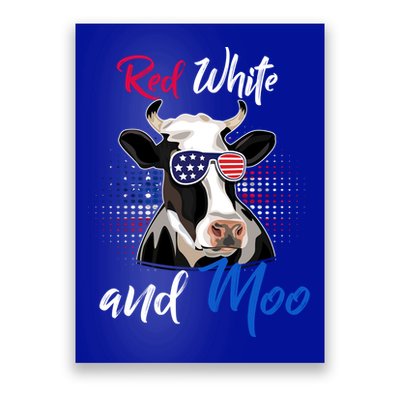 Red White And Moo Patriotic Cow Usa Flag Funny 4th Of July Gift Poster