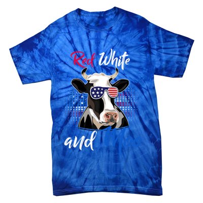 Red White And Moo Patriotic Cow Usa Flag Funny 4th Of July Gift Tie-Dye T-Shirt