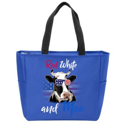 Red White And Moo Patriotic Cow Usa Flag Funny 4th Of July Gift Zip Tote Bag