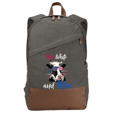 Red White And Moo Patriotic Cow Usa Flag Funny 4th Of July Gift Cotton Canvas Backpack