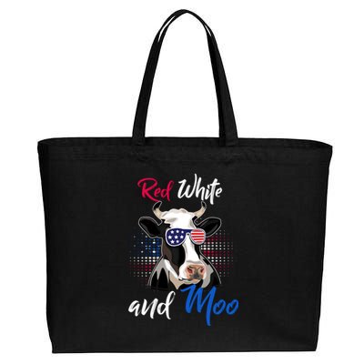 Red White And Moo Patriotic Cow Usa Flag Funny 4th Of July Gift Cotton Canvas Jumbo Tote