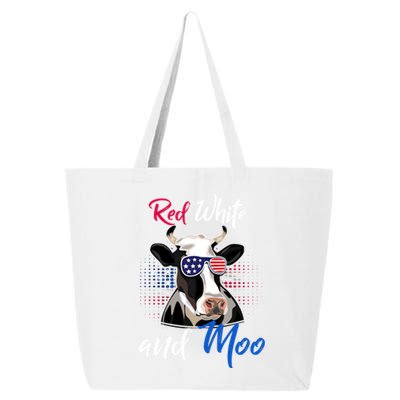 Red White And Moo Patriotic Cow Usa Flag Funny 4th Of July Gift 25L Jumbo Tote