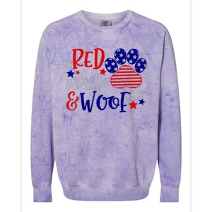 Red White And Woof Patriotic Dog Lover USA Flag 4th Of July Colorblast Crewneck Sweatshirt