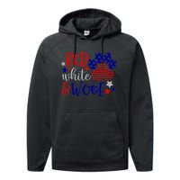 Red White And Woof Patriotic Dog Lover USA Flag 4th Of July Performance Fleece Hoodie