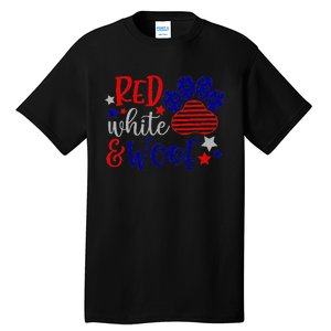 Red White And Woof Patriotic Dog Lover USA Flag 4th Of July Tall T-Shirt