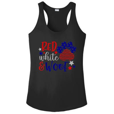 Red White And Woof Patriotic Dog Lover USA Flag 4th Of July Ladies PosiCharge Competitor Racerback Tank