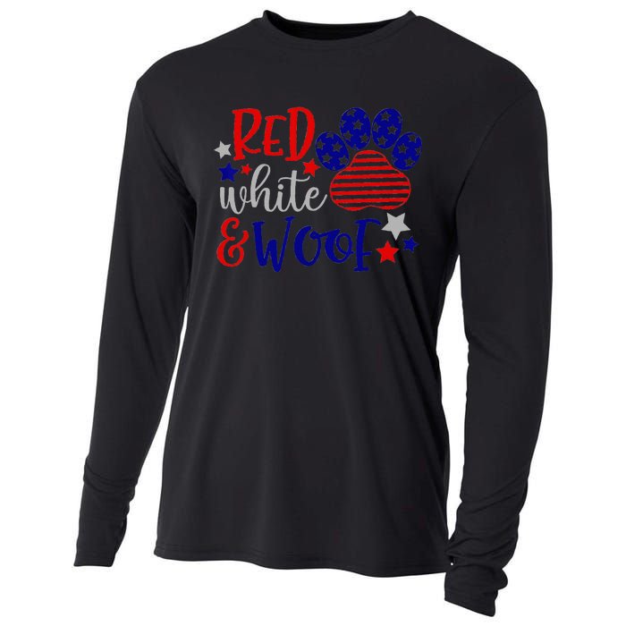 Red White And Woof Patriotic Dog Lover USA Flag 4th Of July Cooling Performance Long Sleeve Crew