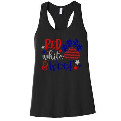 Red White And Woof Patriotic Dog Lover USA Flag 4th Of July Women's Racerback Tank