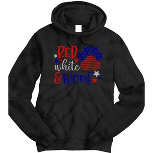 Red White And Woof Patriotic Dog Lover USA Flag 4th Of July Tie Dye Hoodie