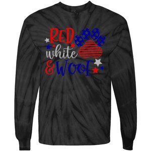 Red White And Woof Patriotic Dog Lover USA Flag 4th Of July Tie-Dye Long Sleeve Shirt