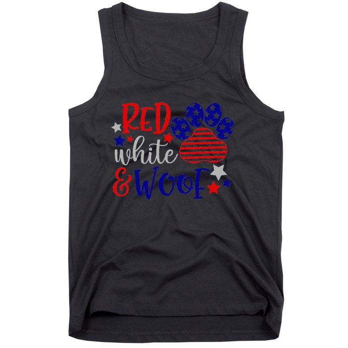 Red White And Woof Patriotic Dog Lover USA Flag 4th Of July Tank Top