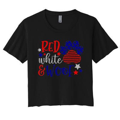 Red White And Woof Patriotic Dog Lover USA Flag 4th Of July Women's Crop Top Tee