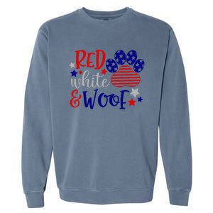 Red White And Woof Patriotic Dog Lover USA Flag 4th Of July Garment-Dyed Sweatshirt