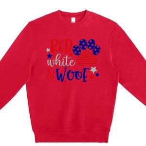 Red White And Woof Patriotic Dog Lover USA Flag 4th Of July Premium Crewneck Sweatshirt