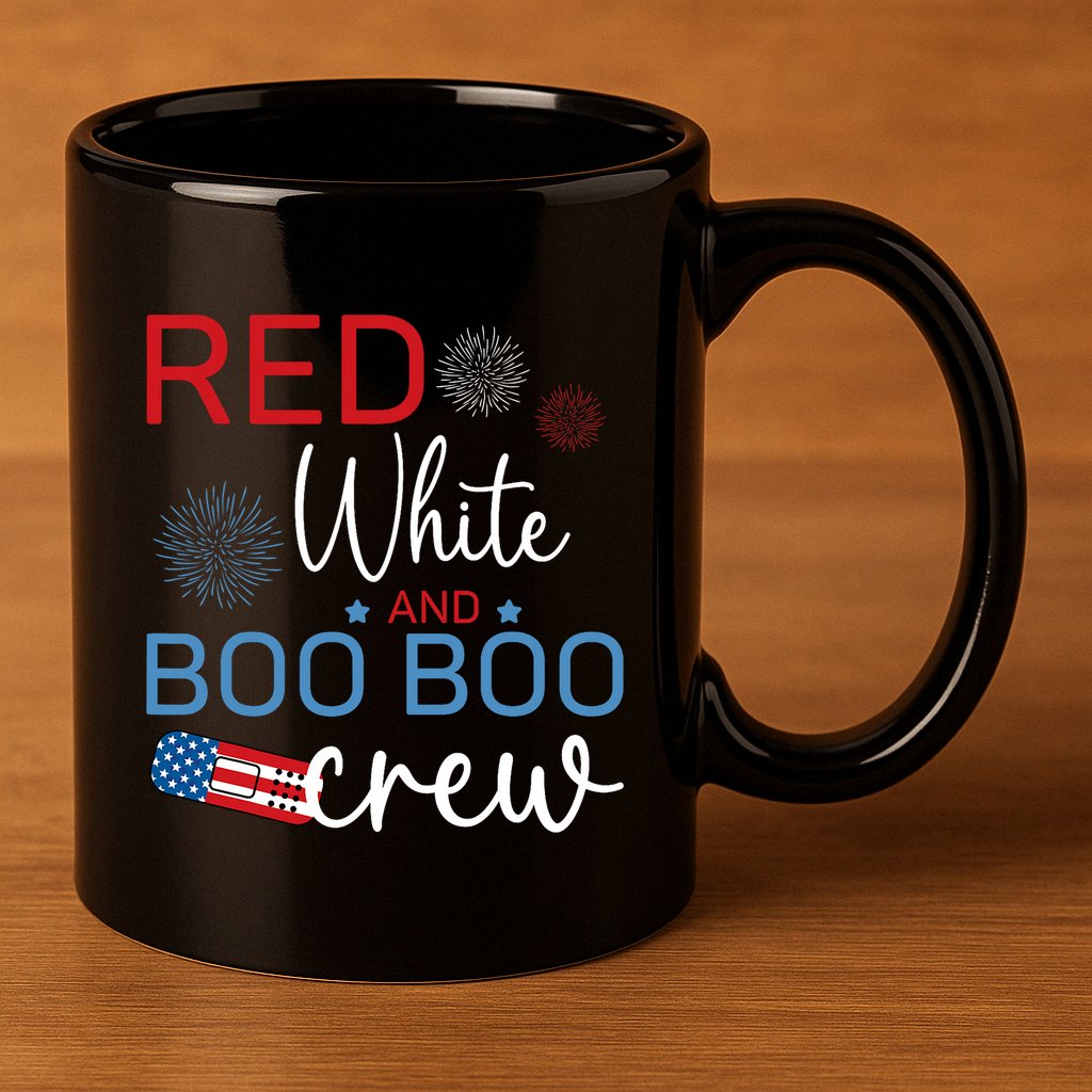 Red White And Boo Boo Crew 4th Of July Nurse Nursing 11oz C Handle Ceramic Mug