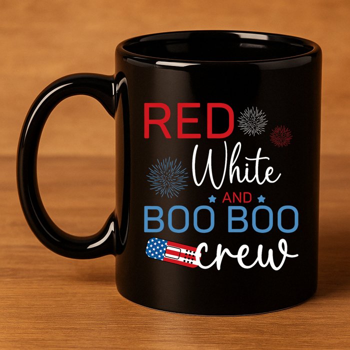 Red White And Boo Boo Crew 4th Of July Nurse Nursing 11oz C Handle Ceramic Mug