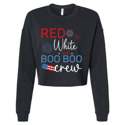 Red White And Boo Boo Crew 4th Of July Nurse Nursing Cropped Pullover Crew