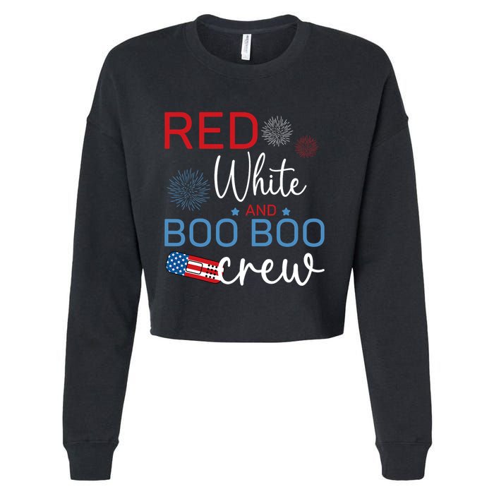 Red White And Boo Boo Crew 4th Of July Nurse Nursing Cropped Pullover Crew