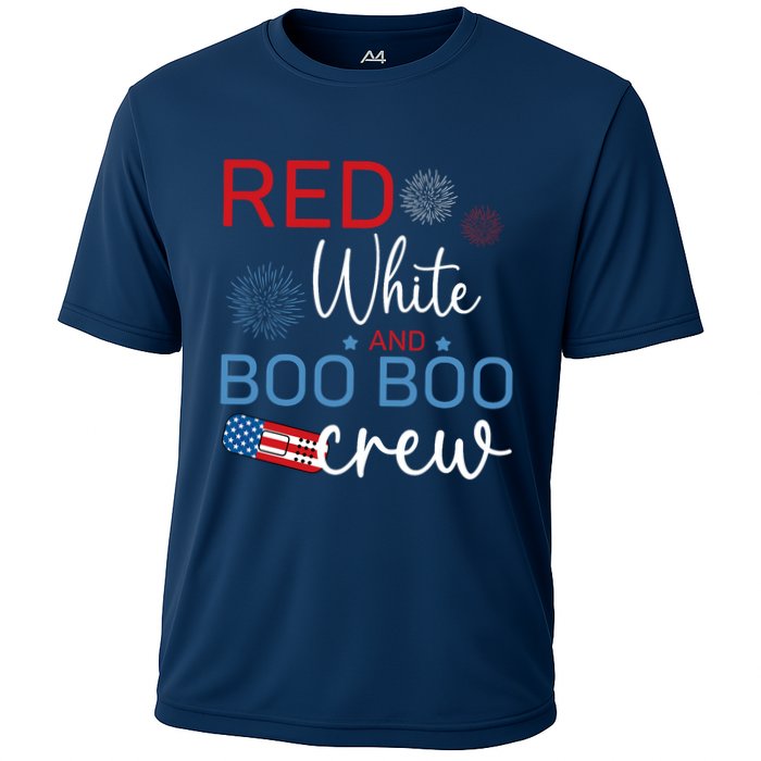 Red White And Boo Boo Crew 4th Of July Nurse Nursing Cooling Performance Crew T-Shirt