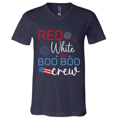 Red White And Boo Boo Crew 4th Of July Nurse Nursing V-Neck T-Shirt