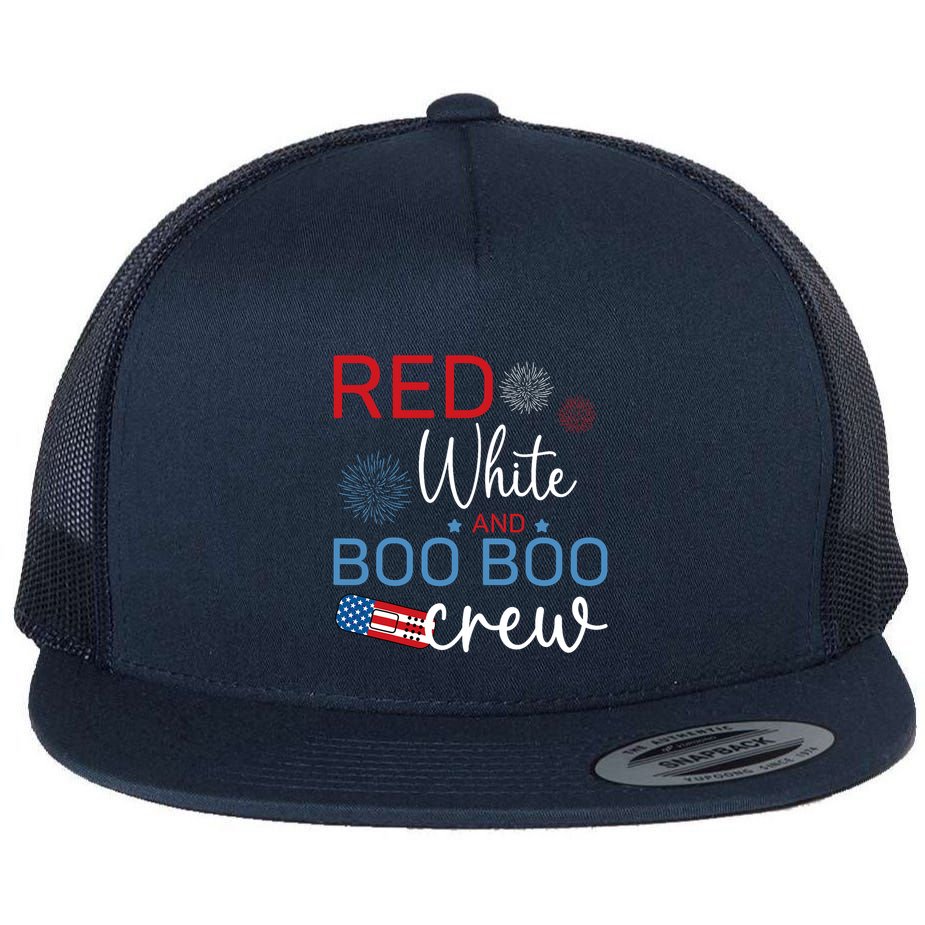 Red White And Boo Boo Crew 4th Of July Nurse Nursing Flat Bill Trucker Hat