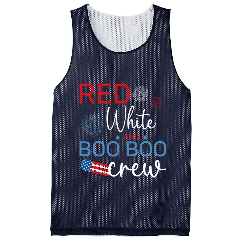 Red White And Boo Boo Crew 4th Of July Nurse Nursing Mesh Reversible Basketball Jersey Tank