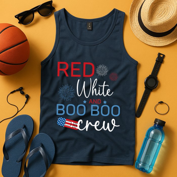 Red White And Boo Boo Crew 4th Of July Nurse Nursing Tank Top