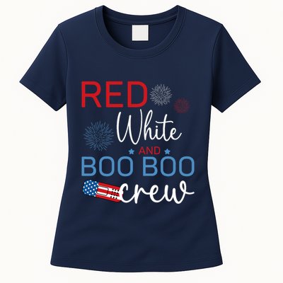 Red White And Boo Boo Crew 4th Of July Nurse Nursing Womens T-Shirt