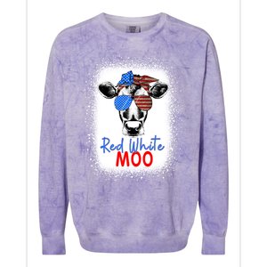 Red White And Moo Cow 4th Of July Usa Flag Farmer Patriotic Cute Gift Colorblast Crewneck Sweatshirt