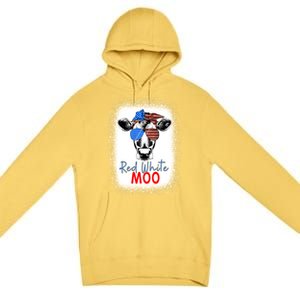 Red White And Moo Cow 4th Of July Usa Flag Farmer Patriotic Cute Gift Premium Pullover Hoodie