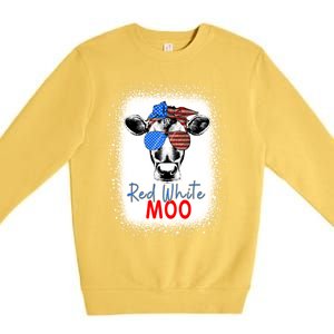 Red White And Moo Cow 4th Of July Usa Flag Farmer Patriotic Cute Gift Premium Crewneck Sweatshirt