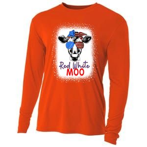 Red White And Moo Cow 4th Of July Usa Flag Farmer Patriotic Cute Gift Cooling Performance Long Sleeve Crew