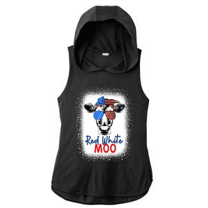 Red White And Moo Cow 4th Of July Usa Flag Farmer Patriotic Cute Gift Ladies PosiCharge Tri-Blend Wicking Draft Hoodie Tank