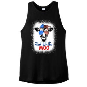 Red White And Moo Cow 4th Of July Usa Flag Farmer Patriotic Cute Gift Ladies PosiCharge Tri-Blend Wicking Tank