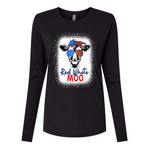 Red White And Moo Cow 4th Of July Usa Flag Farmer Patriotic Cute Gift Womens Cotton Relaxed Long Sleeve T-Shirt