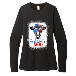 Red White And Moo Cow 4th Of July Usa Flag Farmer Patriotic Cute Gift Womens CVC Long Sleeve Shirt