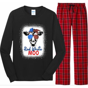 Red White And Moo Cow 4th Of July Usa Flag Farmer Patriotic Cute Gift Long Sleeve Pajama Set