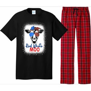 Red White And Moo Cow 4th Of July Usa Flag Farmer Patriotic Cute Gift Pajama Set