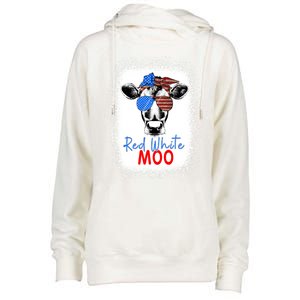 Red White And Moo Cow 4th Of July Usa Flag Farmer Patriotic Cute Gift Womens Funnel Neck Pullover Hood