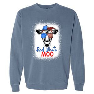 Red White And Moo Cow 4th Of July Usa Flag Farmer Patriotic Cute Gift Garment-Dyed Sweatshirt