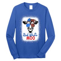 Red White And Moo Cow 4th Of July Usa Flag Farmer Patriotic Cute Gift Long Sleeve Shirt