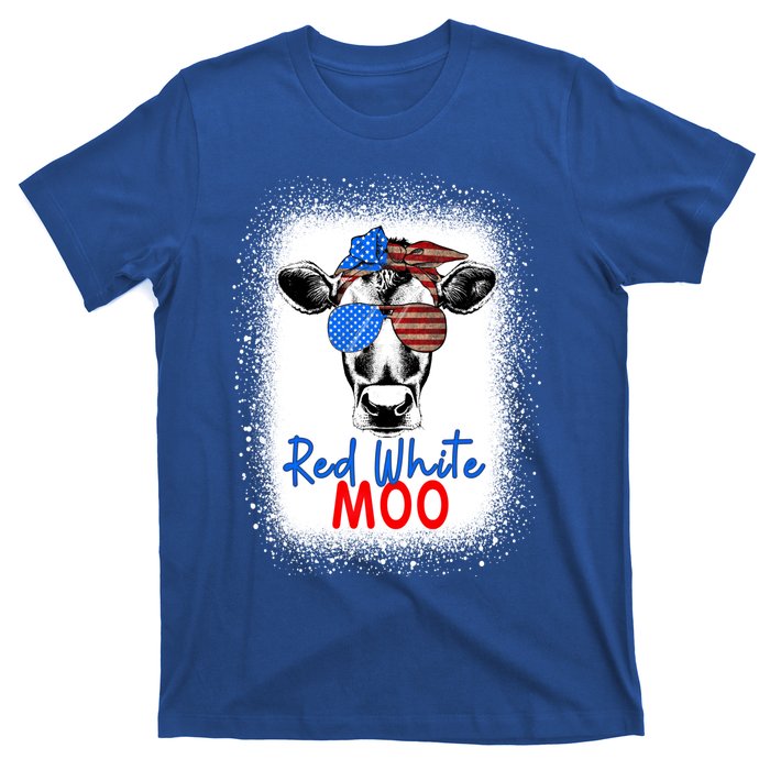 Red White And Moo Cow 4th Of July Usa Flag Farmer Patriotic Cute Gift T-Shirt