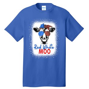 Red White And Moo Cow 4th Of July Usa Flag Farmer Patriotic Cute Gift Tall T-Shirt