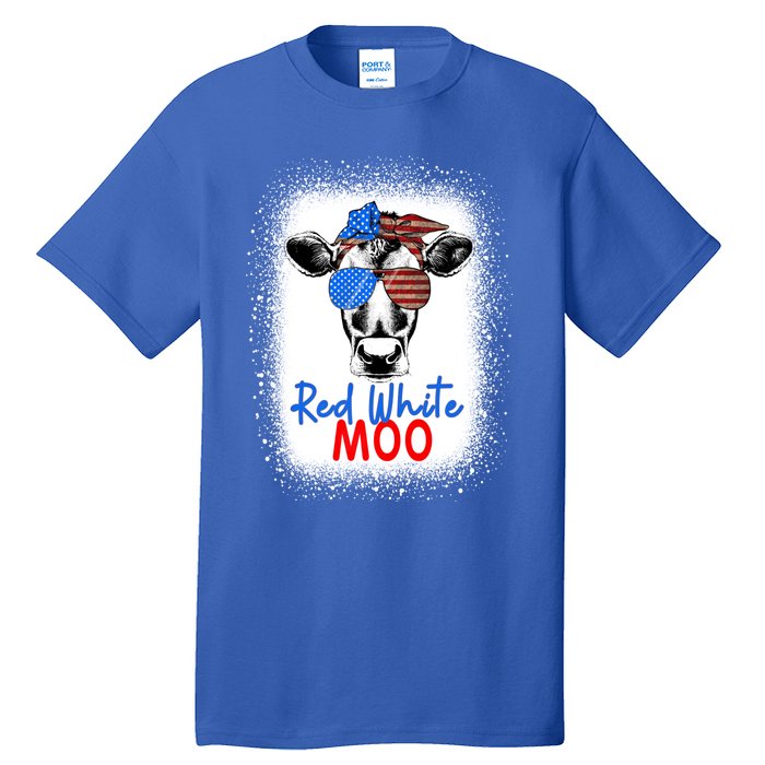 Red White And Moo Cow 4th Of July Usa Flag Farmer Patriotic Cute Gift Tall T-Shirt