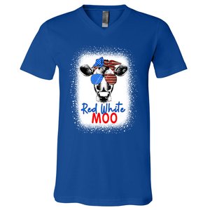 Red White And Moo Cow 4th Of July Usa Flag Farmer Patriotic Cute Gift V-Neck T-Shirt