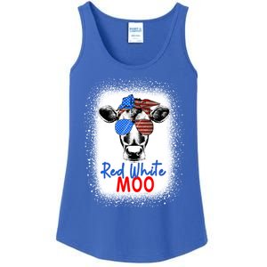 Red White And Moo Cow 4th Of July Usa Flag Farmer Patriotic Cute Gift Ladies Essential Tank