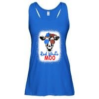 Red White And Moo Cow 4th Of July Usa Flag Farmer Patriotic Cute Gift Ladies Essential Flowy Tank