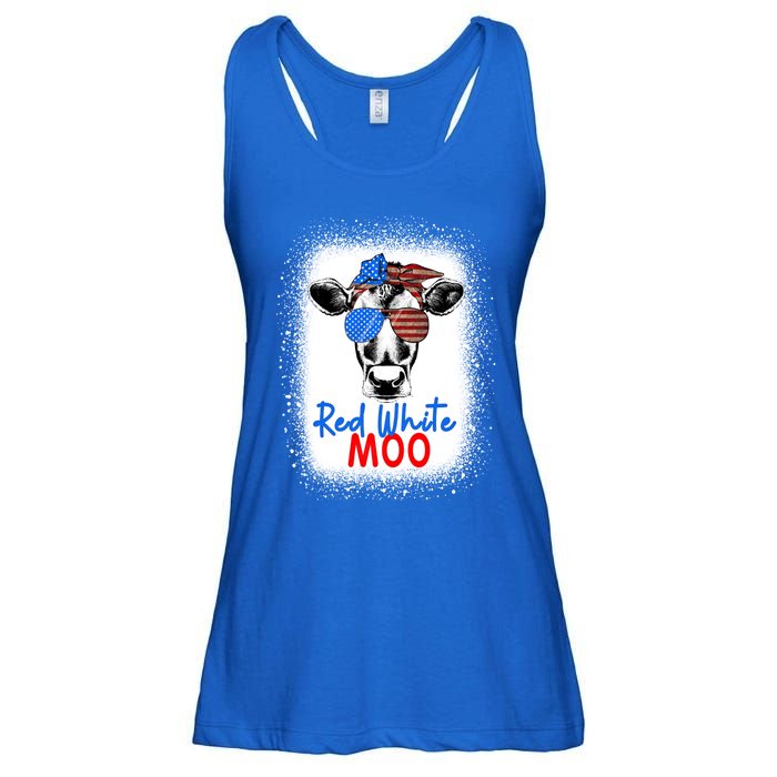 Red White And Moo Cow 4th Of July Usa Flag Farmer Patriotic Cute Gift Ladies Essential Flowy Tank