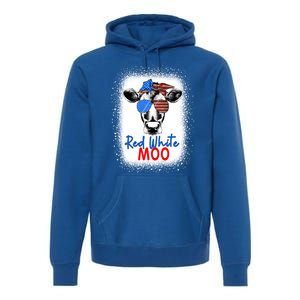 Red White And Moo Cow 4th Of July Usa Flag Farmer Patriotic Cute Gift Premium Hoodie