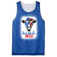 Red White And Moo Cow 4th Of July Usa Flag Farmer Patriotic Cute Gift Mesh Reversible Basketball Jersey Tank